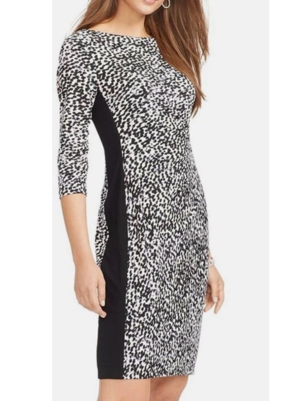 Lauren Ralph Lauren Black & White Abstract Leopard Print Fitted Dress size 16